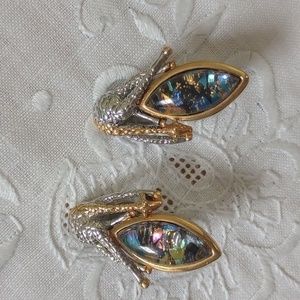 Colorful Diachrome marquis art glass mixed metal giraffe clip-on earrings